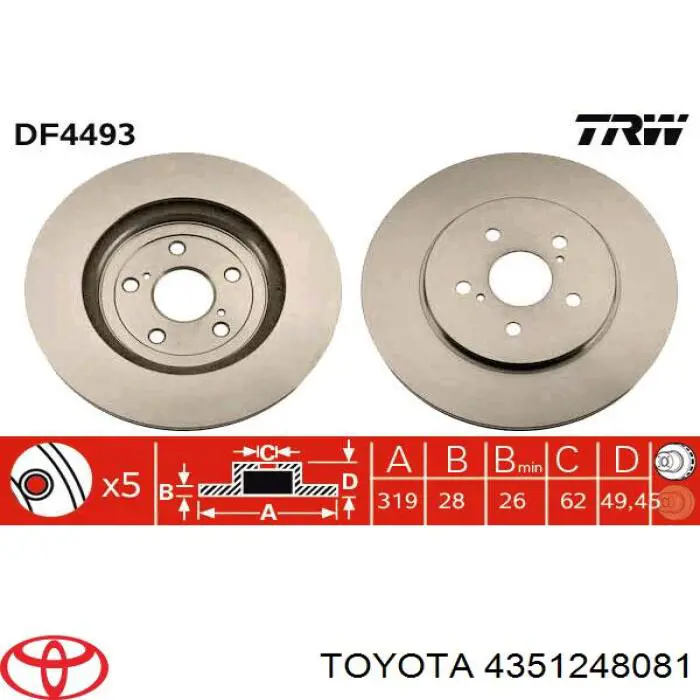 Do koszyka 4351248081 Toyota Tarcza hamulcowa przednia