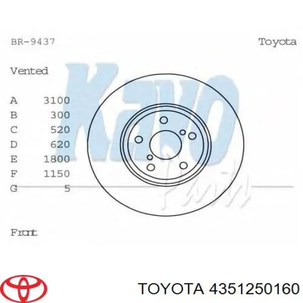 Tarcza hamulcowa przednia Toyota 4351250160 cena, od 57,95 USD