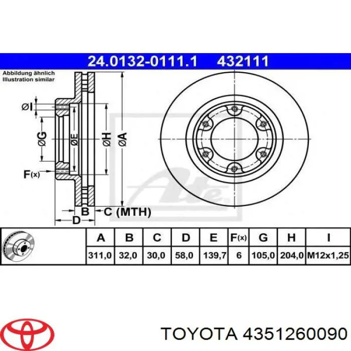 Do koszyka 4351260090 Toyota Tarcza hamulcowa przednia