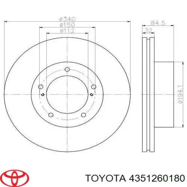 4351260180 Toyota Tarcza hamulcowa przednia