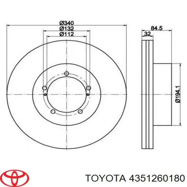 Tarcza hamulcowa przednia Toyota 4351260180 cena, od 76,61 USD