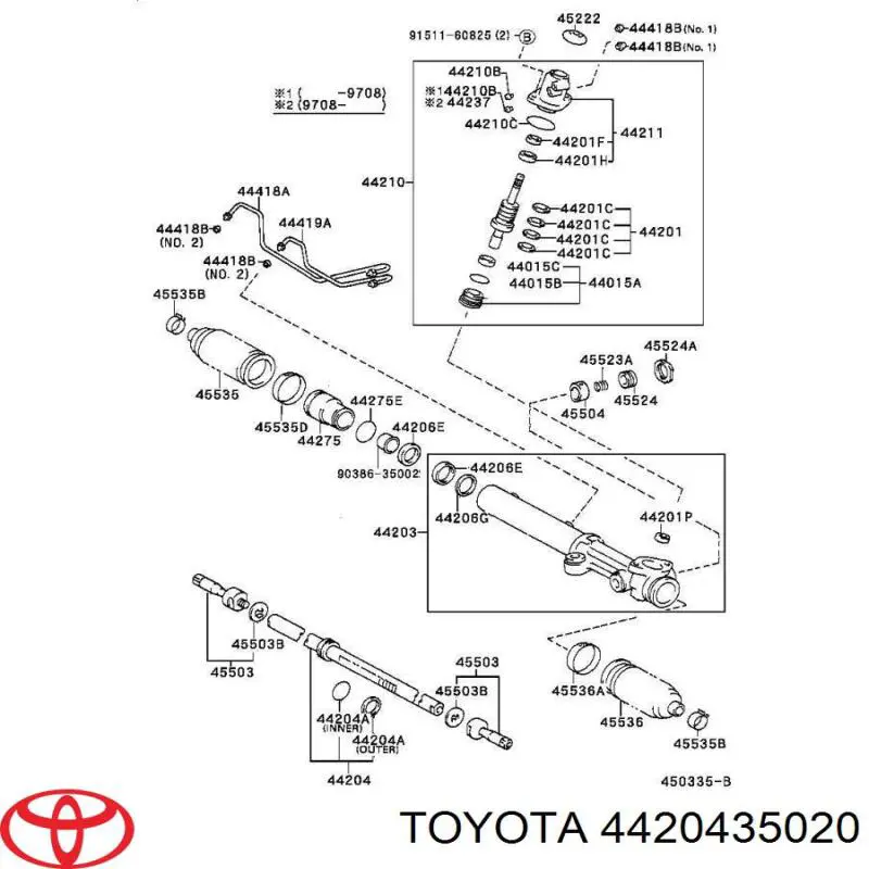 Do koszyka 4420435020 Toyota Listwa kierownicza (maglownica)