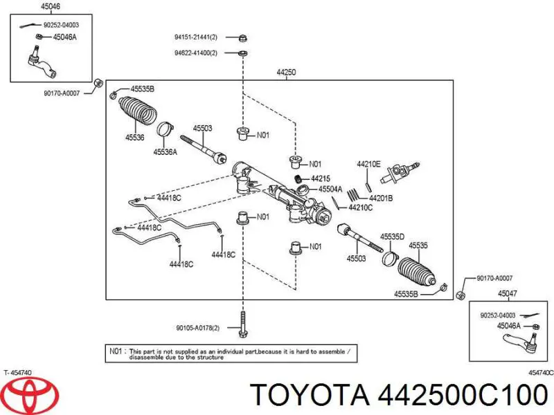 442500C070 Toyota Listwa kierownicza (maglownica)