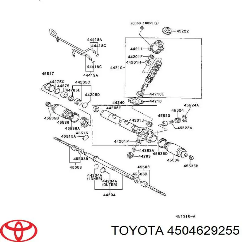 4504629255 Toyota Końcówka drążka kierowniczego zewnętrzna
