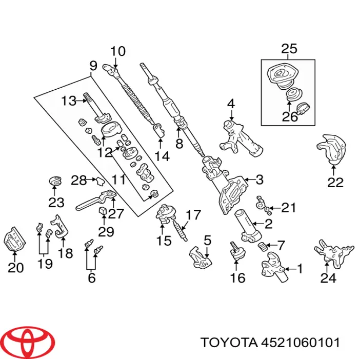 Wał kolumny kierowniczej górny Toyota 4521060101 cena, od 31,33 USD