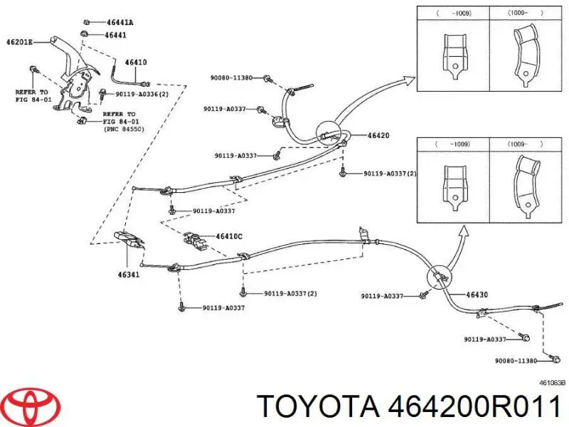 464200R013 Toyota linka hamulca ręcznego tylna prawa