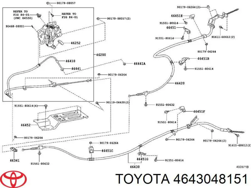 4643048151 Toyota Linka hamulca ręcznego tylna lewa