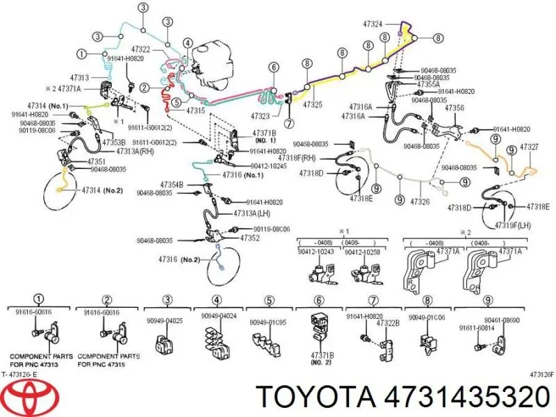 Przewód hamulcowy przedni prawy Toyota 4731435320 cena, od 5,38 USD