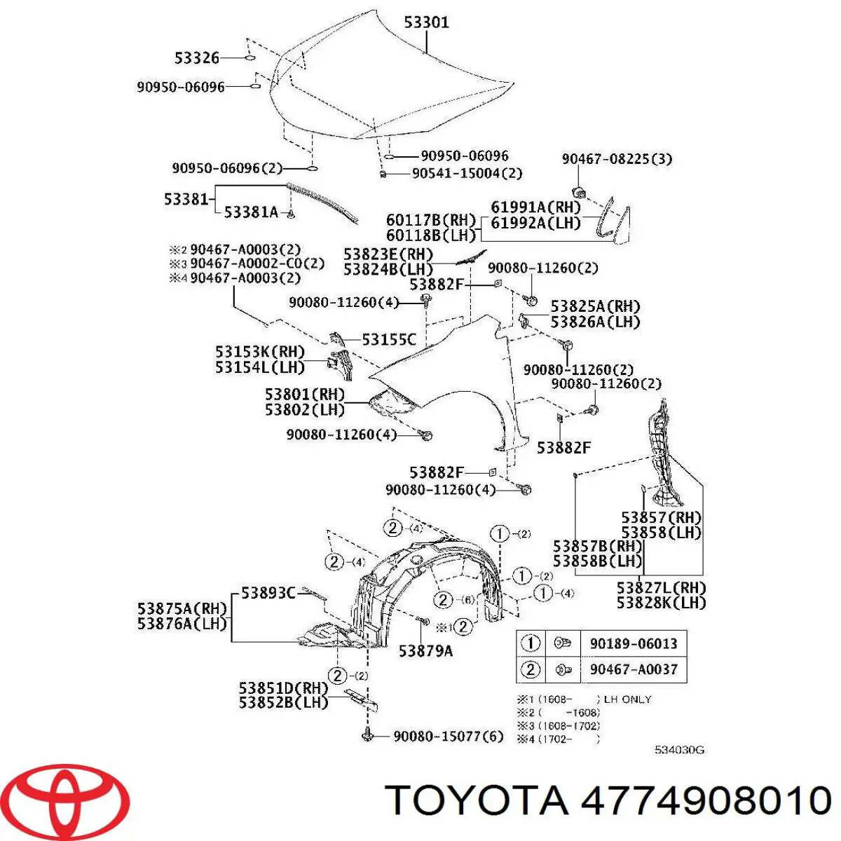 Do koszyka 4774908010 Toyota Spinka mocowania nadkola przedniego