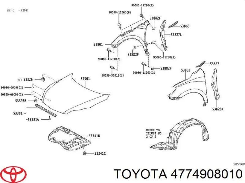 Spinka mocowania nadkola przedniego Toyota 4774908010 cena, od 1,27 USD