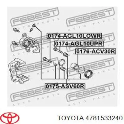 Prowadnica zacisku tylnego dolna Toyota 4781533240 cena, od 8,75 USD