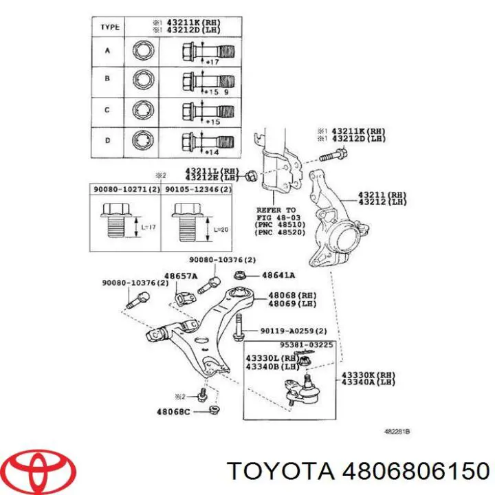 Wahacz zawieszenia przedniego dolny prawy Toyota 4806806150 cena, od 137,25 USD