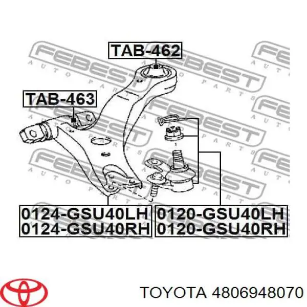 4806948070 Toyota Wahacz zawieszenia przedniego dolny lewy