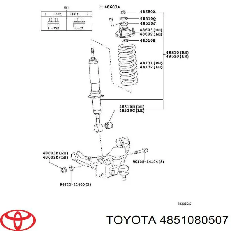 Amortyzator przedni Toyota 4851080507 cena, od 97,49 USD