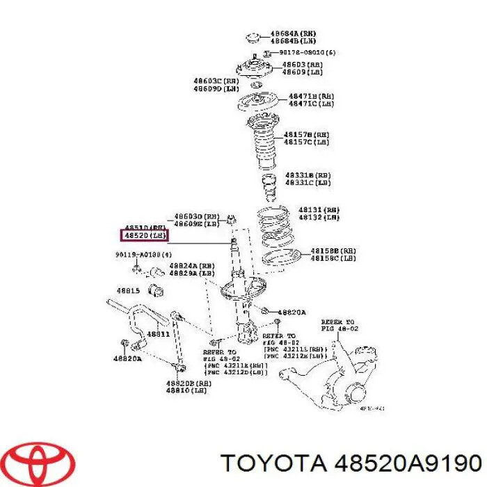 Do koszyka 48520A9190 Toyota Amortyzator przedni lewy