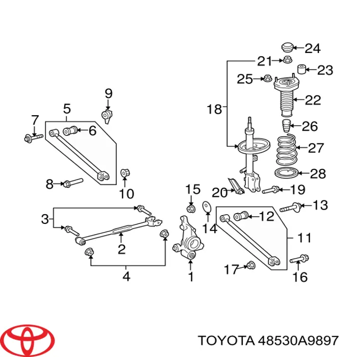 Do koszyka 48530A9897 Toyota Amortyzator tylny prawy