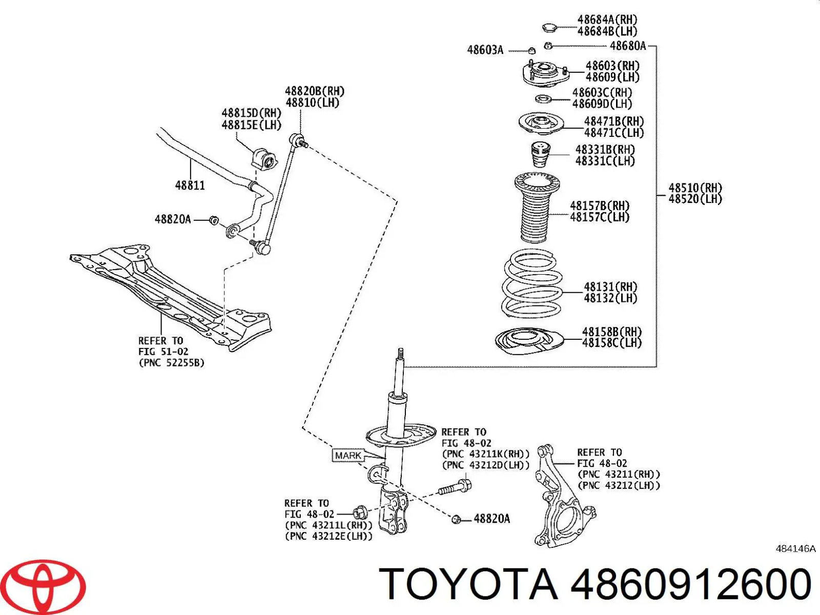 4860912600 Toyota Poduszka amortyzatora przedniego