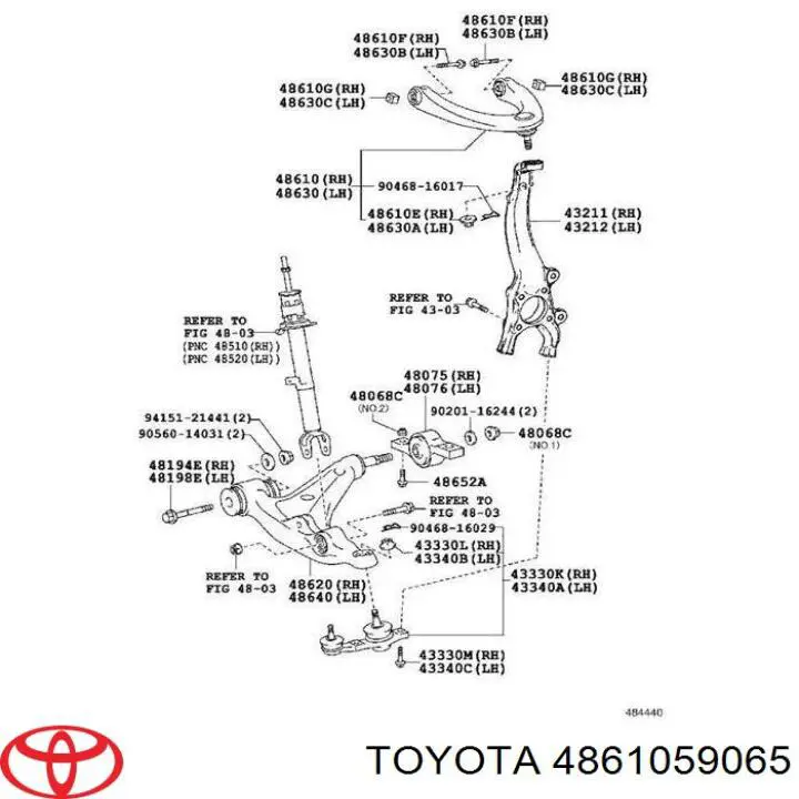 4861059065 Toyota Wahacz zawieszenia przedniego prawy górny