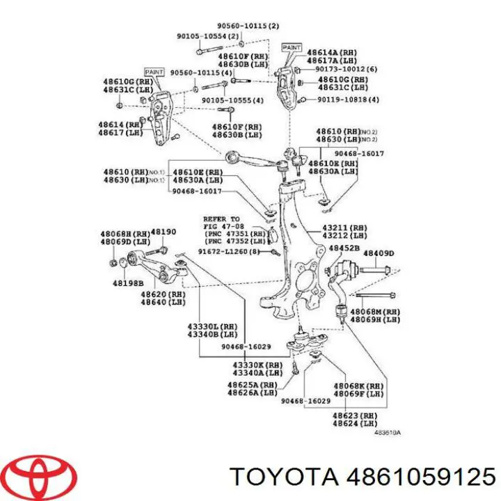 Wahacz zawieszenia przedniego prawy górny Toyota 4861059125 cena, od 53,50 USD