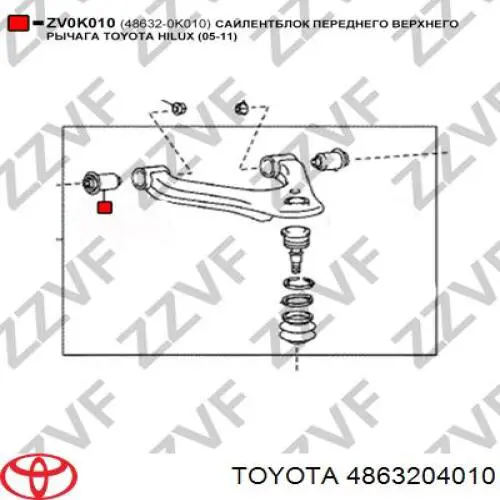 Silentblock przedniego wahacza górnego Toyota 486320K010 cena, od 10,95 USD