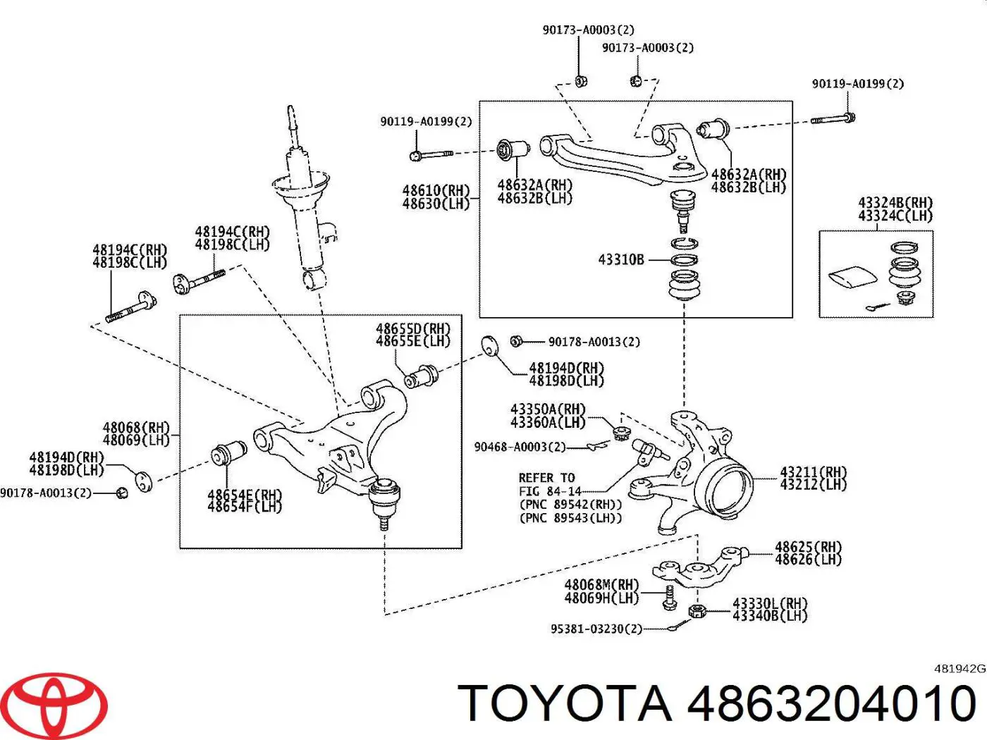 Do koszyka 486320K010 Toyota Silentblock przedniego wahacza górnego