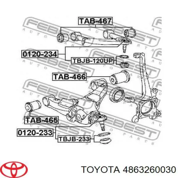 Silentblock przedniego wahacza górnego Toyota 4863260030 cena, od 14,69 USD