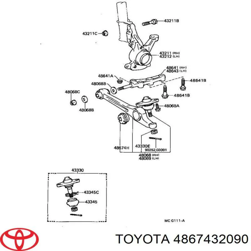 Do koszyka 4867432090 Toyota Silentblock przedniego wahacza dolnego