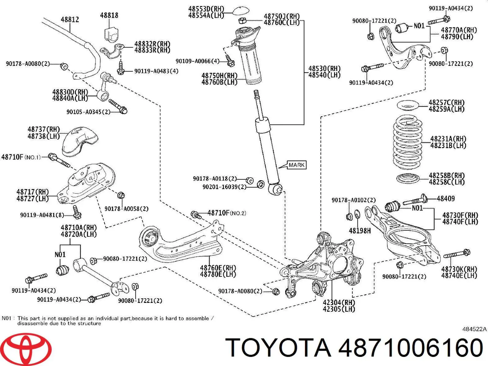 Wahacz zawieszenia tylnego poprzeczny Toyota 4871033150 cena, od 39,21 USD