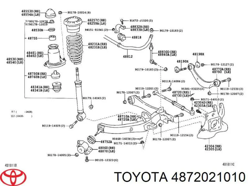 4872021010 Toyota Wahacz zawieszenia tylnego dolny lewy