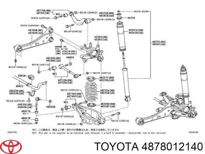 4878012140 Toyota Wahacz (drążek) zawieszenia tylnego podłużny dolny lewy
