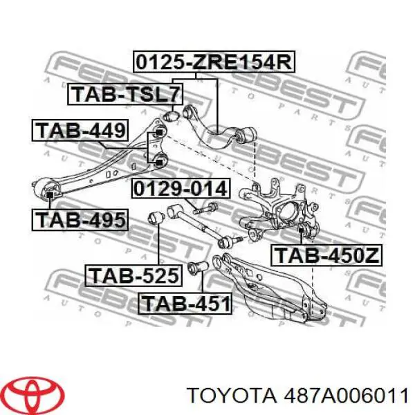 487A006011 Toyota Wahacz (drążek) zawieszenia tylnego podłużny dolny lewy