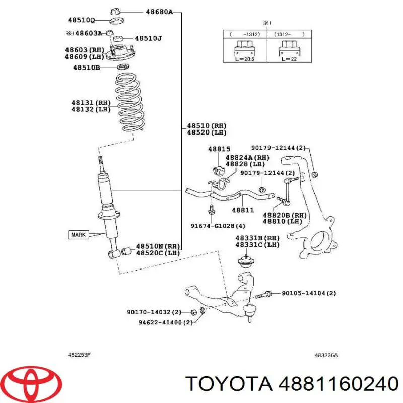 Stabilizator przedni Toyota 4881160240 cena, od 343,59 USD
