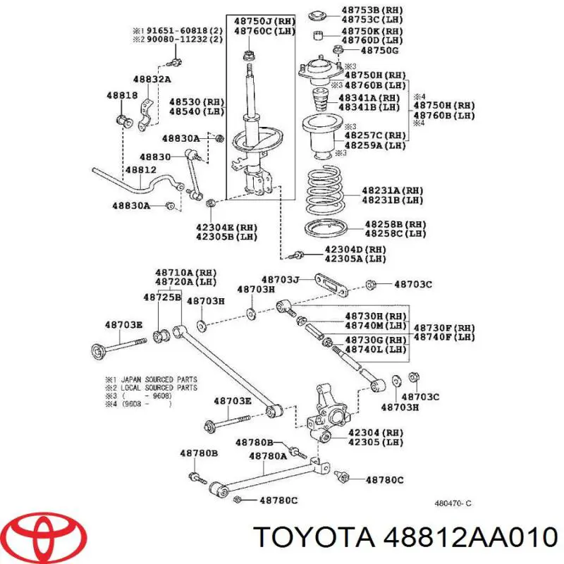 Stabilizator tylny Toyota 48812AA010 cena, od 283,81 USD