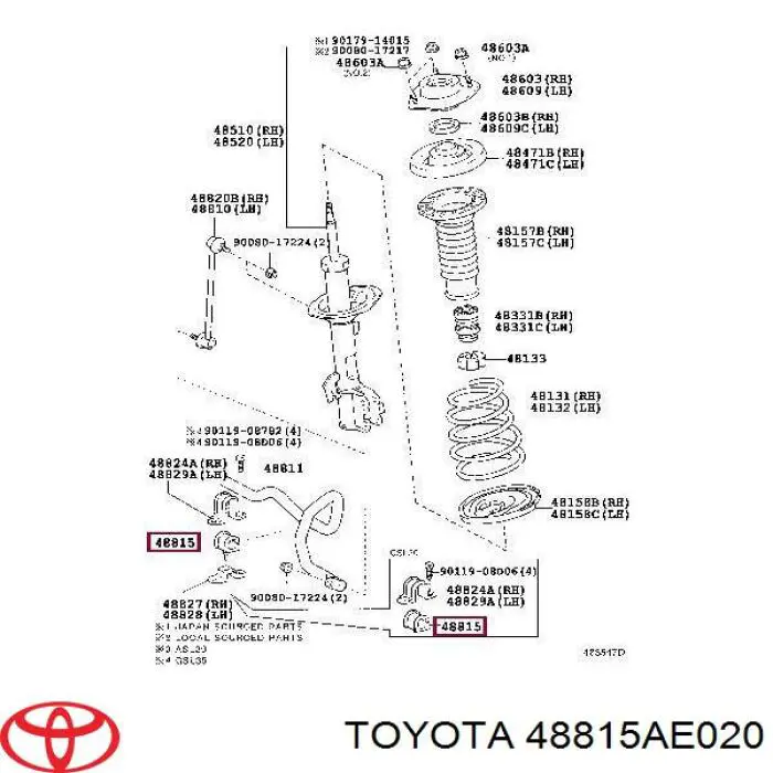 Tuleja stabilizatora przedniego Toyota 48815AE020 cena, od 28,12 USD