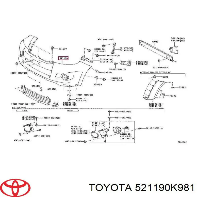 521190K981 Toyota Zderzak przedni