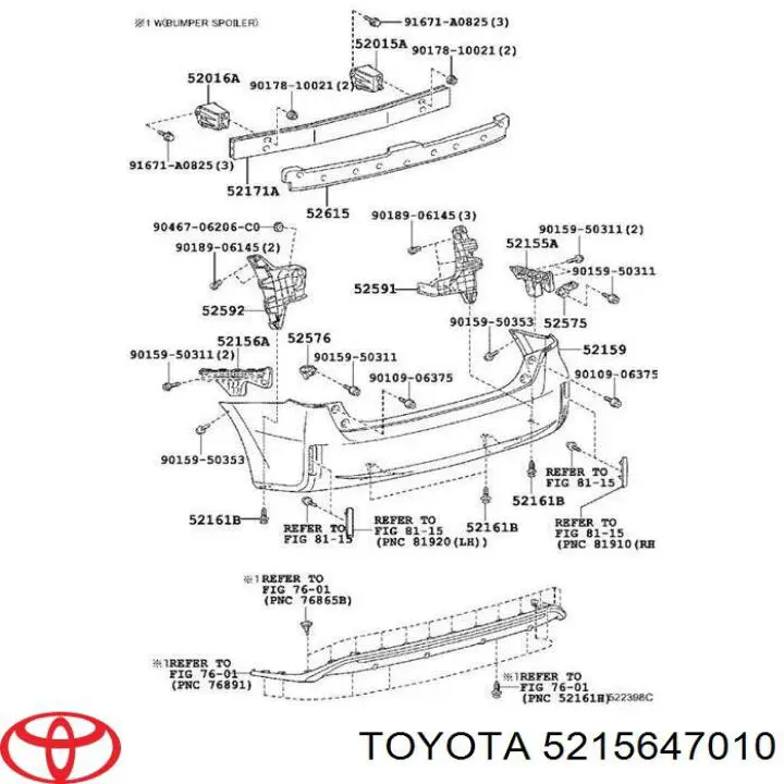 Wspornik zderzaka tylnego lewy zewnętrzny Toyota 5215647010 cena, od 77,56 USD