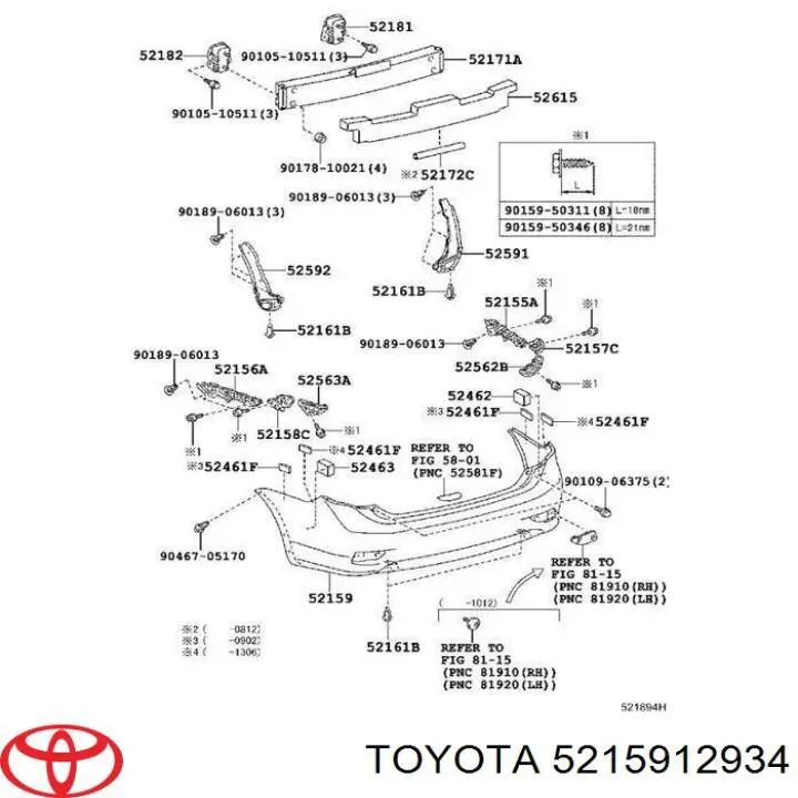 Zderzak tylny Toyota 5215912934 cena, od 78,11 USD