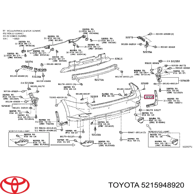 Zderzak tylny Toyota 5215948920 cena, od 840,06 USD