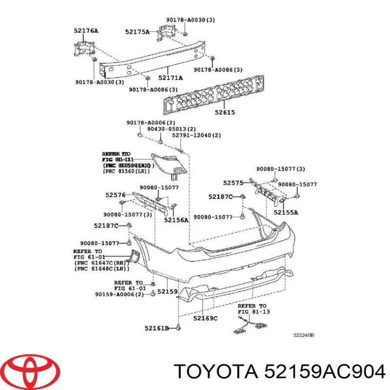 Zderzak tylny Toyota 52159AC904 cena, od 984,95 USD