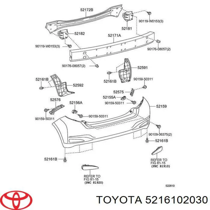 5216102030 Toyota spinka mocowania zderzaka przedniego