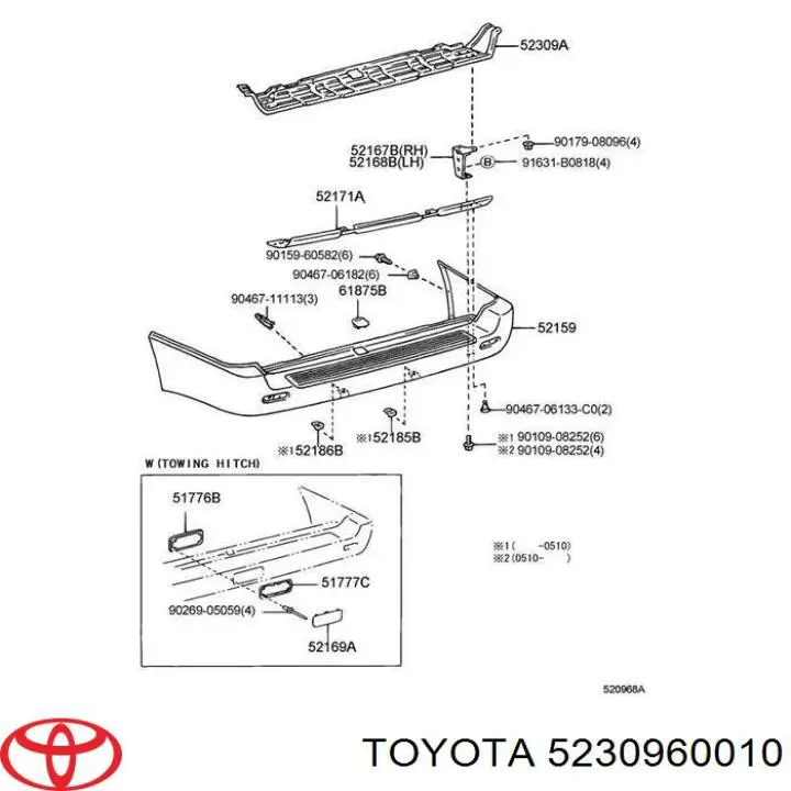 Wzmocnienie zderzaka tylnego Toyota 5230960010 cena, od 929,34 USD