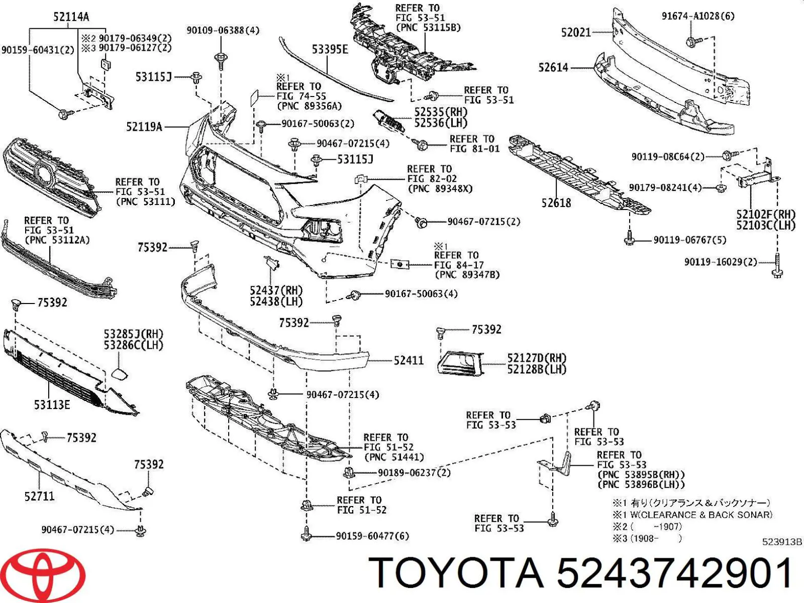 5243742901 Toyota Zaślepka zderzaka haka holowniczego przednia prawa