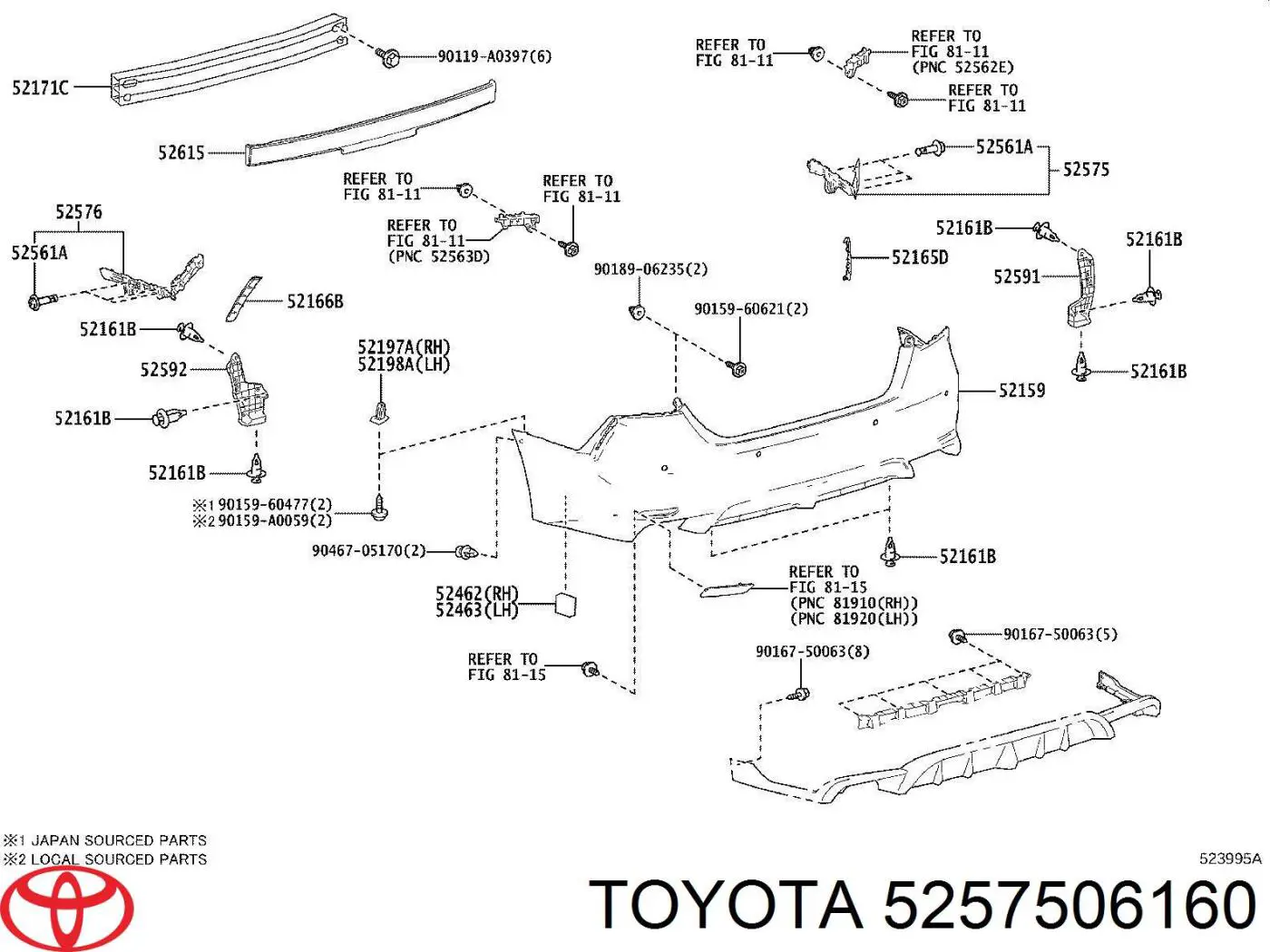 Wspornik zderzaka tylnego  prawy zewnętrzny Toyota 5257506160 cena, od 18,16 USD