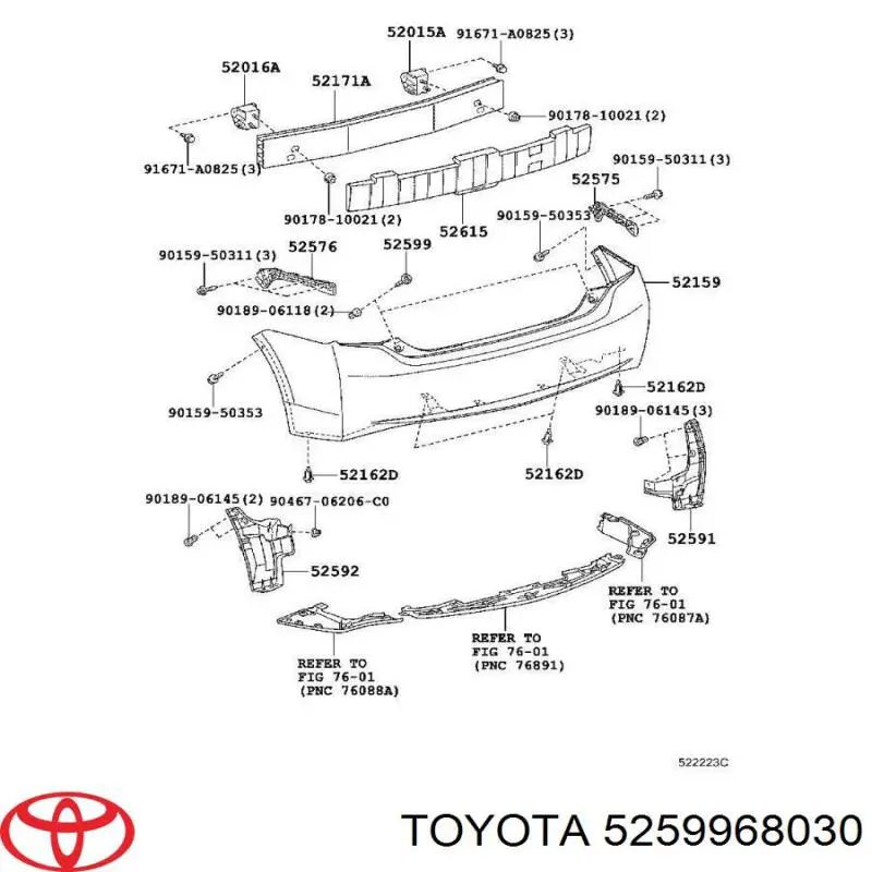 5259968030 Toyota Spinka mocowania zderzaka tylnego