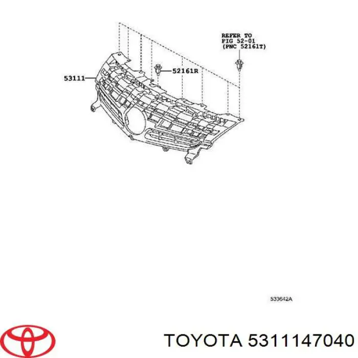 5311147040 Toyota Atrapa chłodnicy