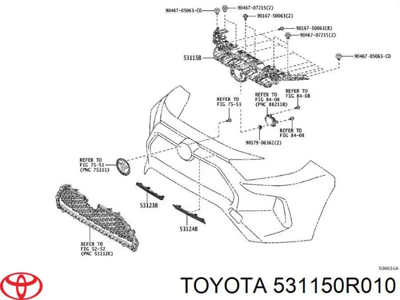 Wspornik atrapy chłodnicy Toyota 531150R010 cena, od 73,49 USD