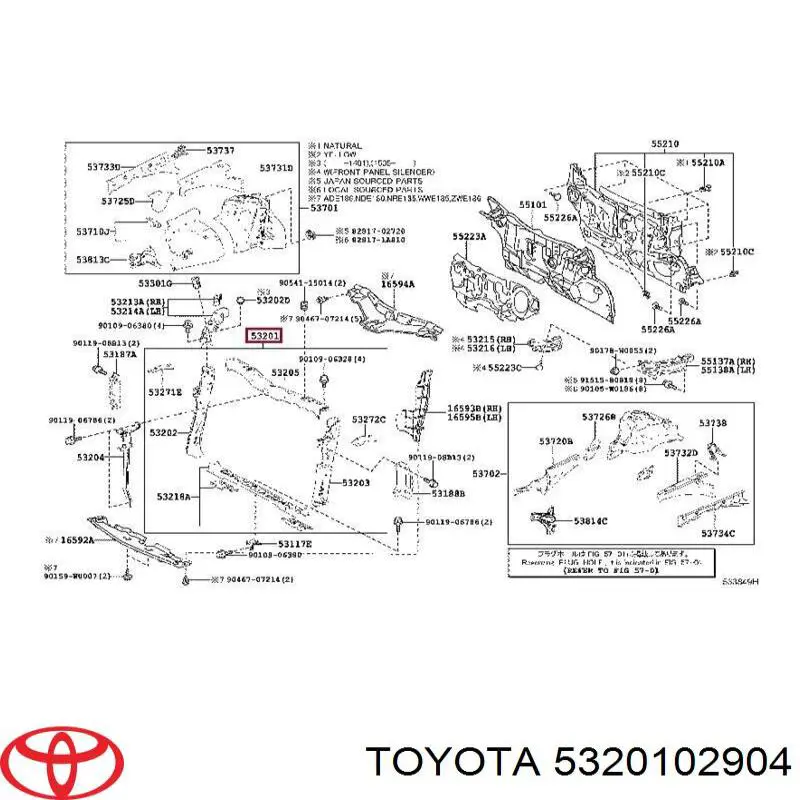 Osłona chłodnicy kompletna (panel mocowania reflektorów) Toyota 5320102904 cena, od 157,04 USD