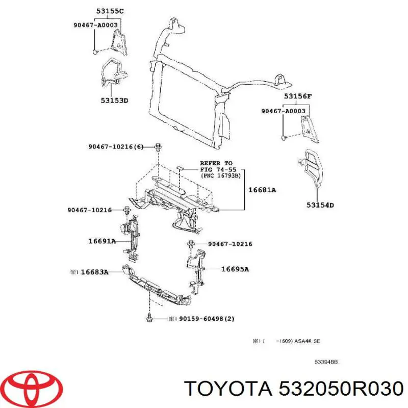 532050R030 Toyota Osłona chłodnicy górna (panel mocowania reflektorów)