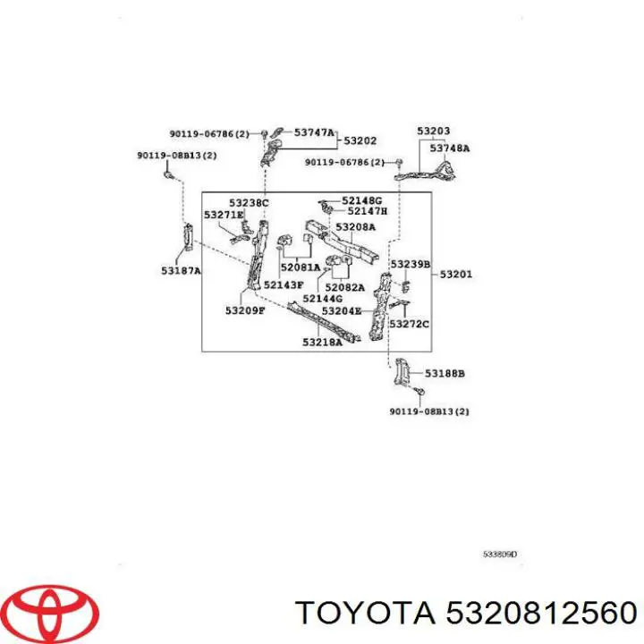 Osłona chłodnicy górna (panel mocowania reflektorów) Toyota 5320812560 cena, od 74,31 USD