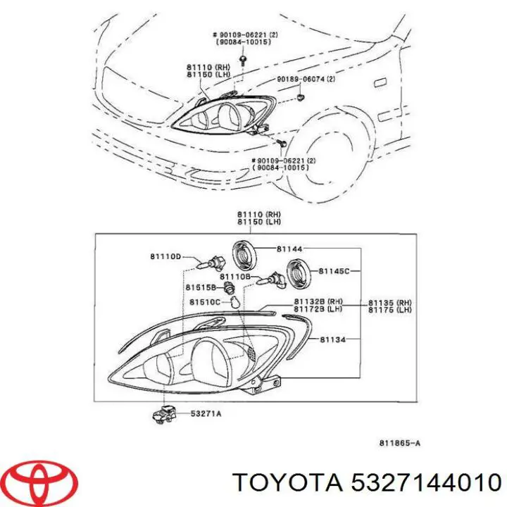 Wspornik (adapter) mocowania reflektora przedniego Toyota 5327144010 cena, od 8,47 USD